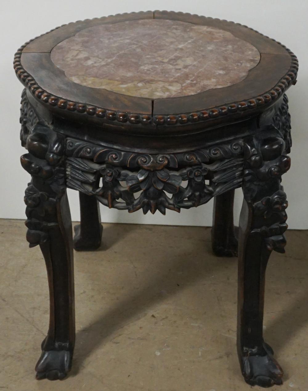 Appraisal: Chinese Ming Style Carved Hardwood Marble Inset Stool x in