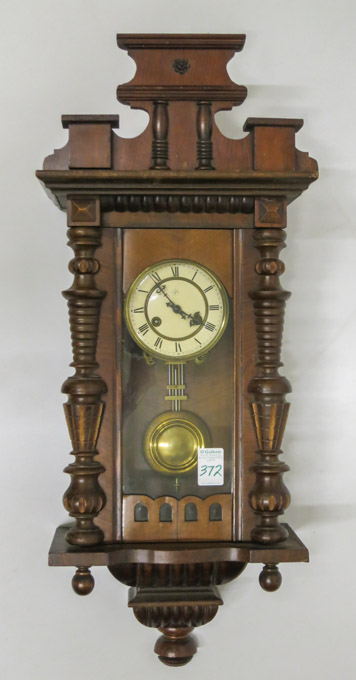 Appraisal: WALNUT CASE WALL CLOCK Junghans Clock Co Wurttemberg Germany early