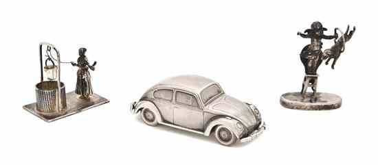 Appraisal: Three Silver Articles a car form with articulated wheels marked