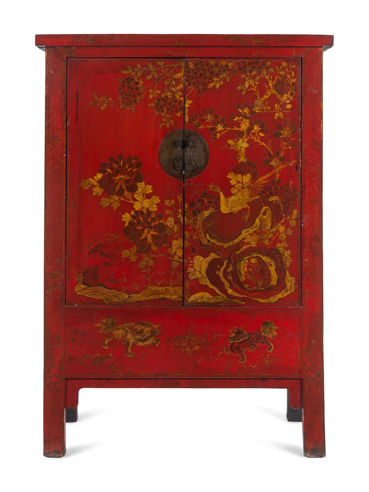 Appraisal: A Chinese Export Red Lacquer Cabinet with Gilt Decoration A