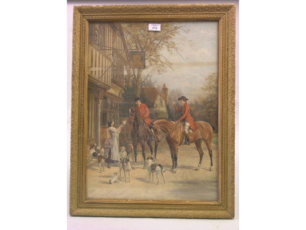 Appraisal: A late Victorian chromolithograph - mounted huntsmen and hounds at