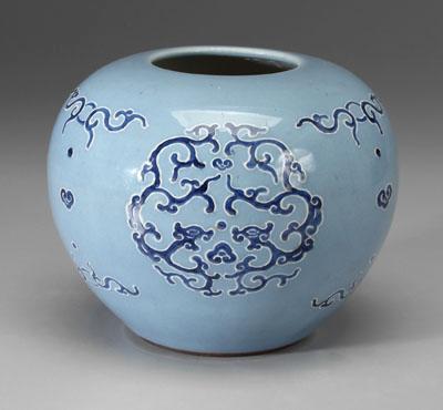 Appraisal: Chinese sky blue jar cobalt and white slip decoration base