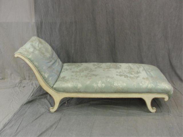 Appraisal: Silk Upholstered White Painted Chaise Longue As is Dimensions long