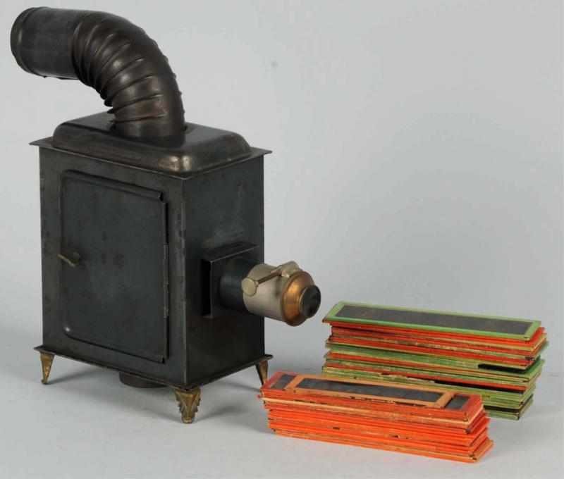 Appraisal: Magic Lantern with Kerosene Burner Oven Circa colored glass slides