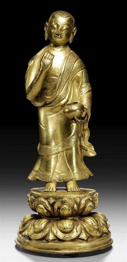 Appraisal: MAUDGALYAYANA Tibet th century H cm Gilt copper alloy Acquired