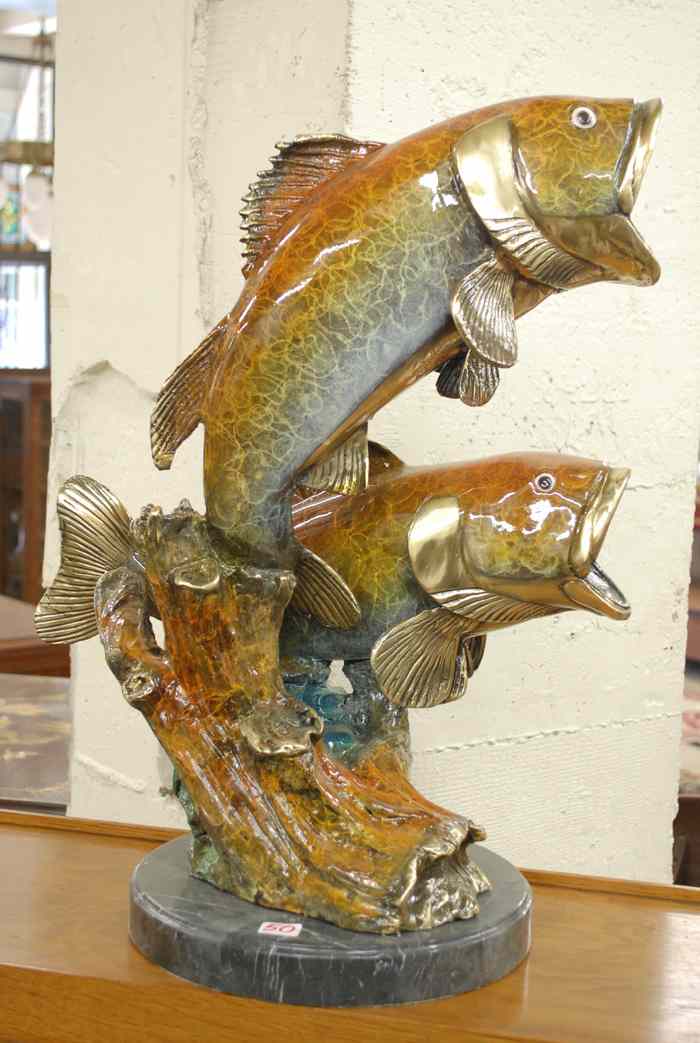 Appraisal: BRONZE MARINE WILDLIFE SCULPTURE a pair of sea bass oil