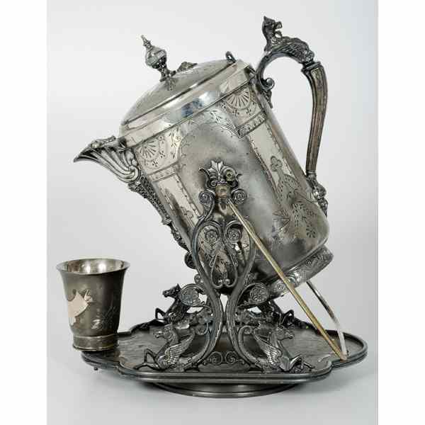 Appraisal: Aesthetic Movement Silver Plated Pitcher and Cup an aesthetic movement