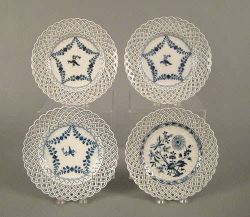 Appraisal: Four Meissen reticulated blue and white porcelain dessert plates th