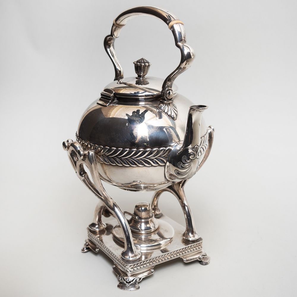 Appraisal: Tiffany Co Hot Water Kettle on Stand Marked 'Sterling' bone