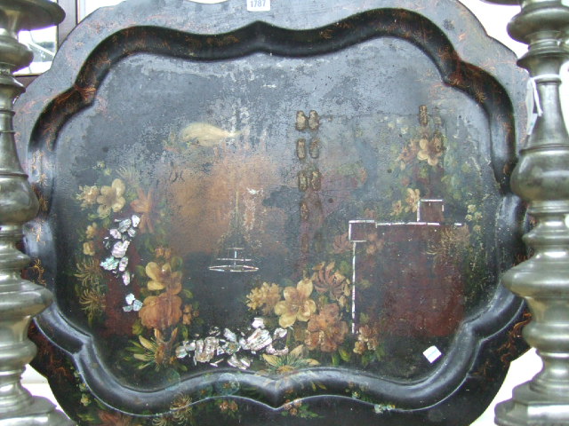 Appraisal: A Victorian papier mache black lacquered tray a f and