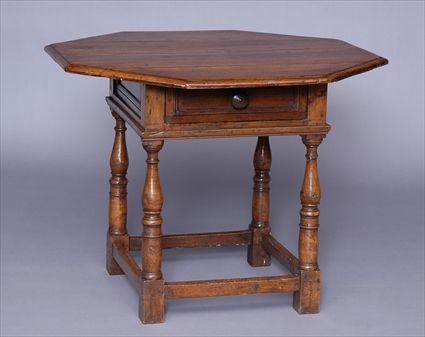 Appraisal: ITALIAN BAROQUE WALNUT OCTAGONAL-TOP TABLE The molded top above a