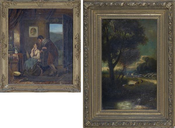 Appraisal: th th C PAINTINGS Two untitled oils on canvas framed