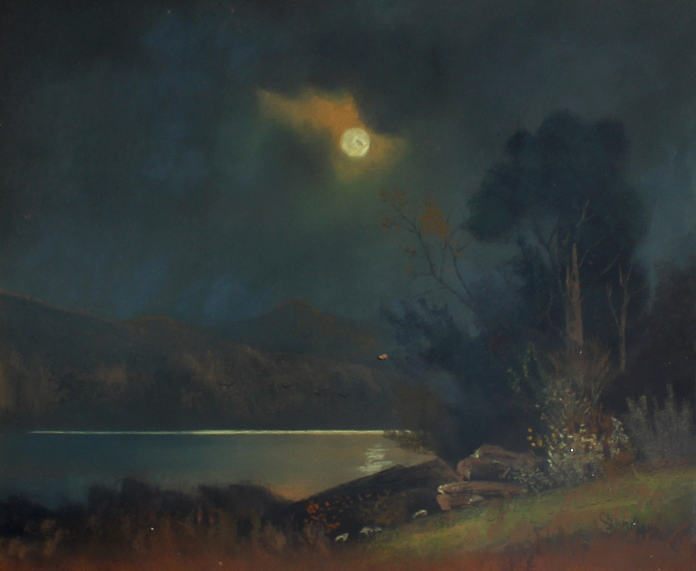 Appraisal: CHANDLER MOONLIT LAKESIDE PASTEL '' x '' signed lower right