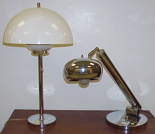 Appraisal: Two modern design chrome table lamps one with round base