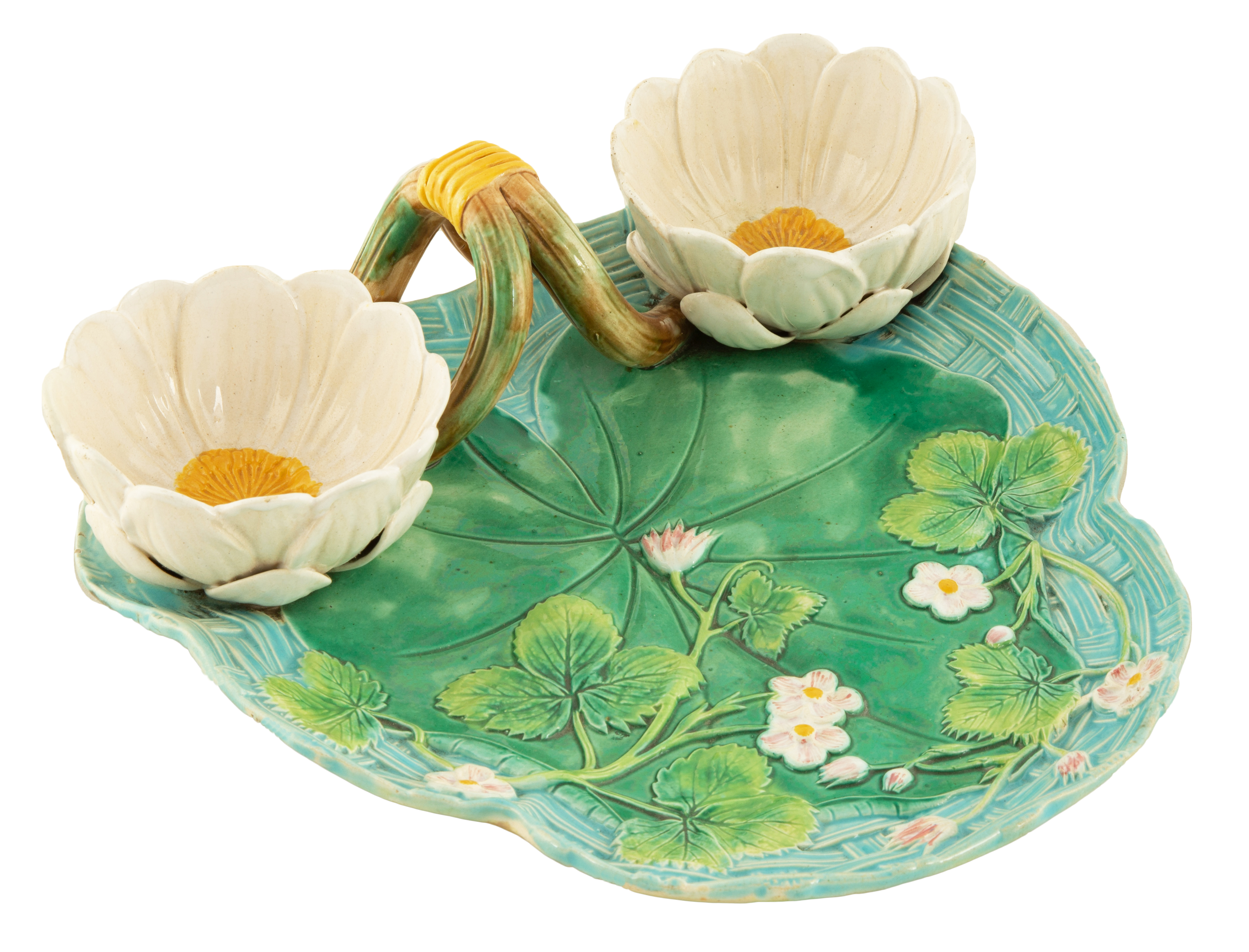 Appraisal: GEORGE JONES MAJOLICA POND LILY SERVER th century