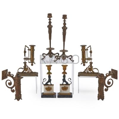 Appraisal: DECORATIVE CANDLESTICKS Four pair th th c dore bronze and