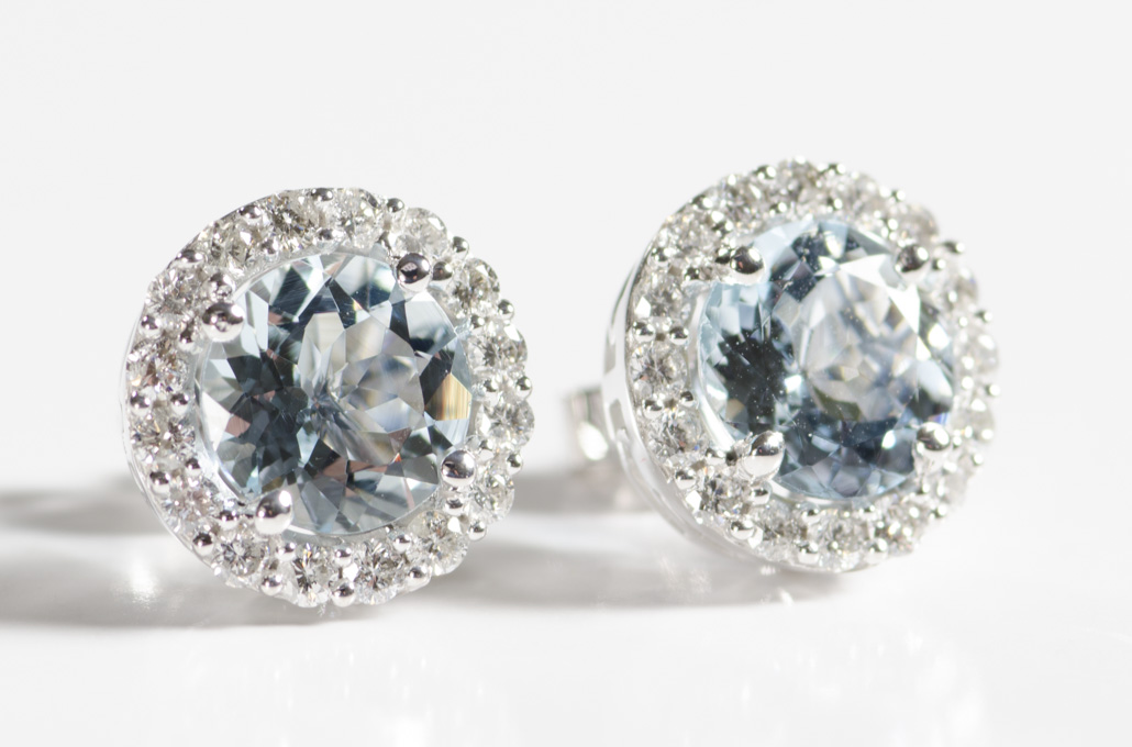 Appraisal: PAIR OF AQUAMARINE AND DIAMOND EARRINGS each k white gold