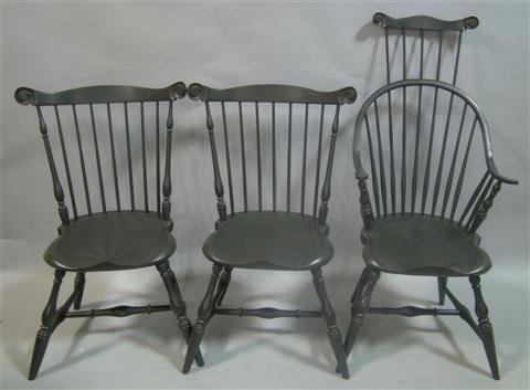 Appraisal: SET OF SIX J FIANT GREEN PAINTED WINDSOR CHAIRS Late