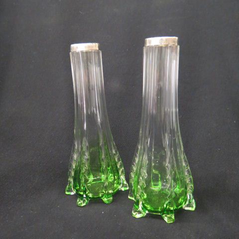 Appraisal: Pair of Emerald to Clear Art Glass Vases English sterling