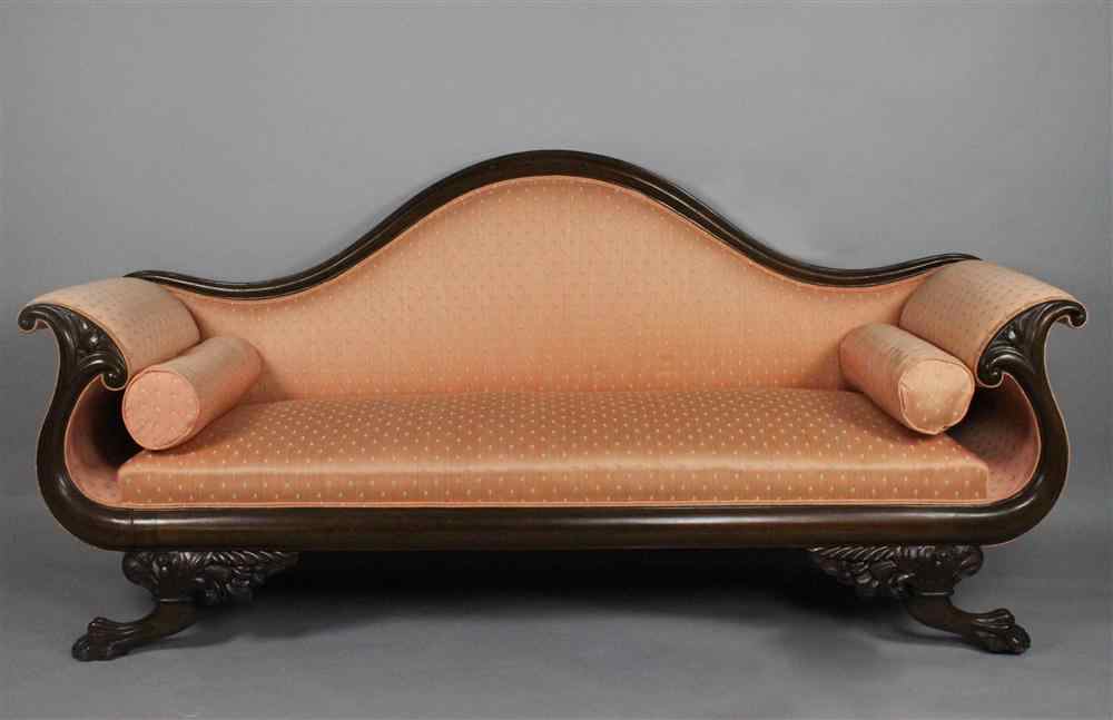 Appraisal: AMERICAN CLASSICAL MAHOGANY SOFA reupholstered