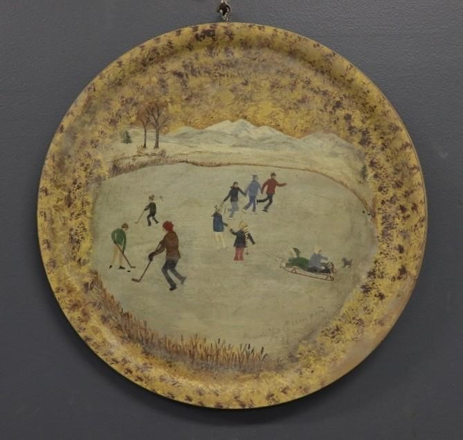 Appraisal: David Y Ellinger Pennsylvania - wood plate painted with children