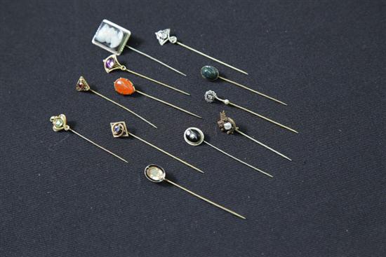 Appraisal: LOT OF STICK PINS Twelve pins all tested k Three