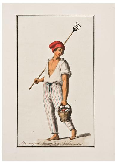 Appraisal: ITALY An album of pen-and-ink and watercolor drawings of men