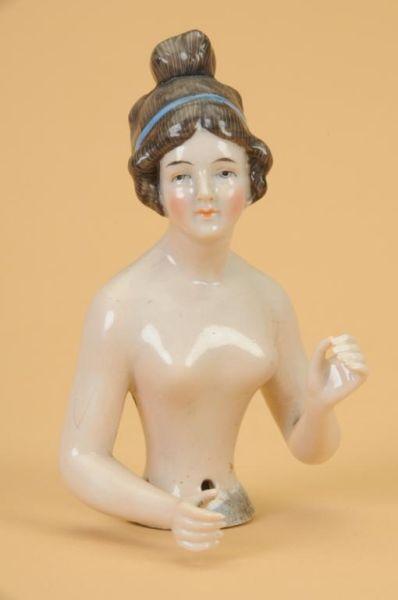 Appraisal: Half Doll Lady with Blue Band Germany ca fine quality