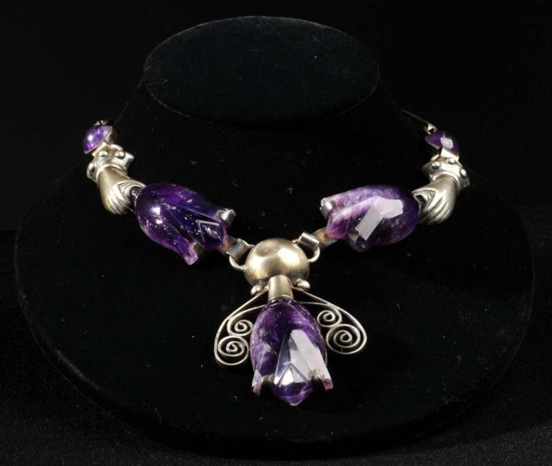 Appraisal: Hands with Amethyst Tulips Necklace Description Unmarked and in the