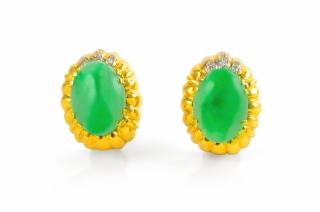 Appraisal: A Pair of Antique Jadeite and Diamond Earclips A Pair