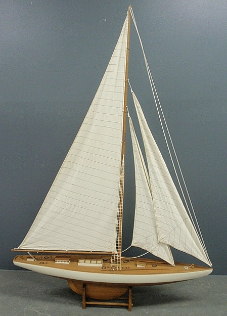 Appraisal: - Large wood sailing sloop model th c with brass