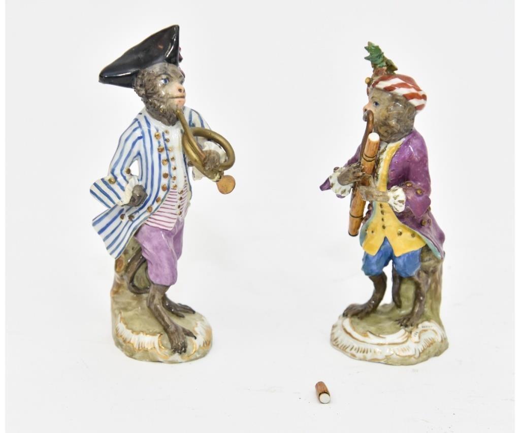 Appraisal: Two Meissen porcelain monkey band figures h