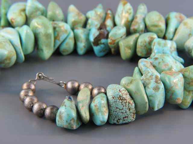 Appraisal: Turquoise Necklace large natural form nuggets sterling silver '' long