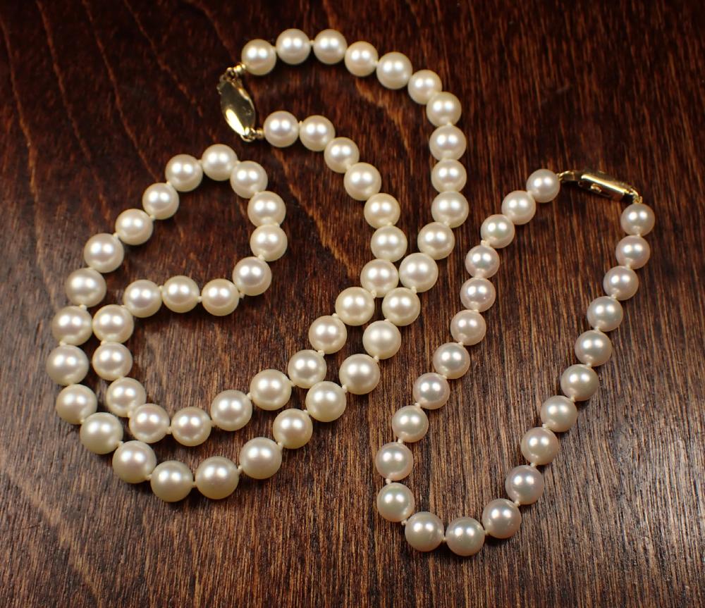 Appraisal: TWO ARTICLES OF PEARL AND FOURTEEN KARAT GOLD JEWELRY including