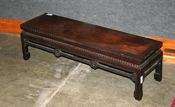 Appraisal: A hongmu low bench Cut down from a side table