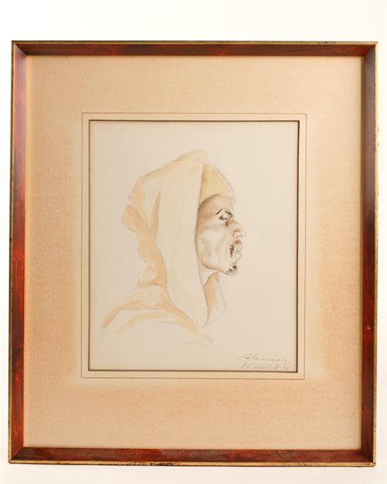 Appraisal: Gustave Flasschoen - Belgium Profile of an Arab Gentleman watercolor