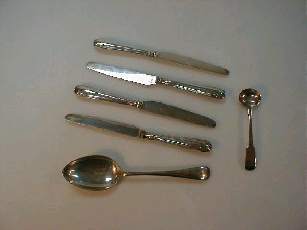 Appraisal: Four silver handled tea knives an Old English pattern dessert