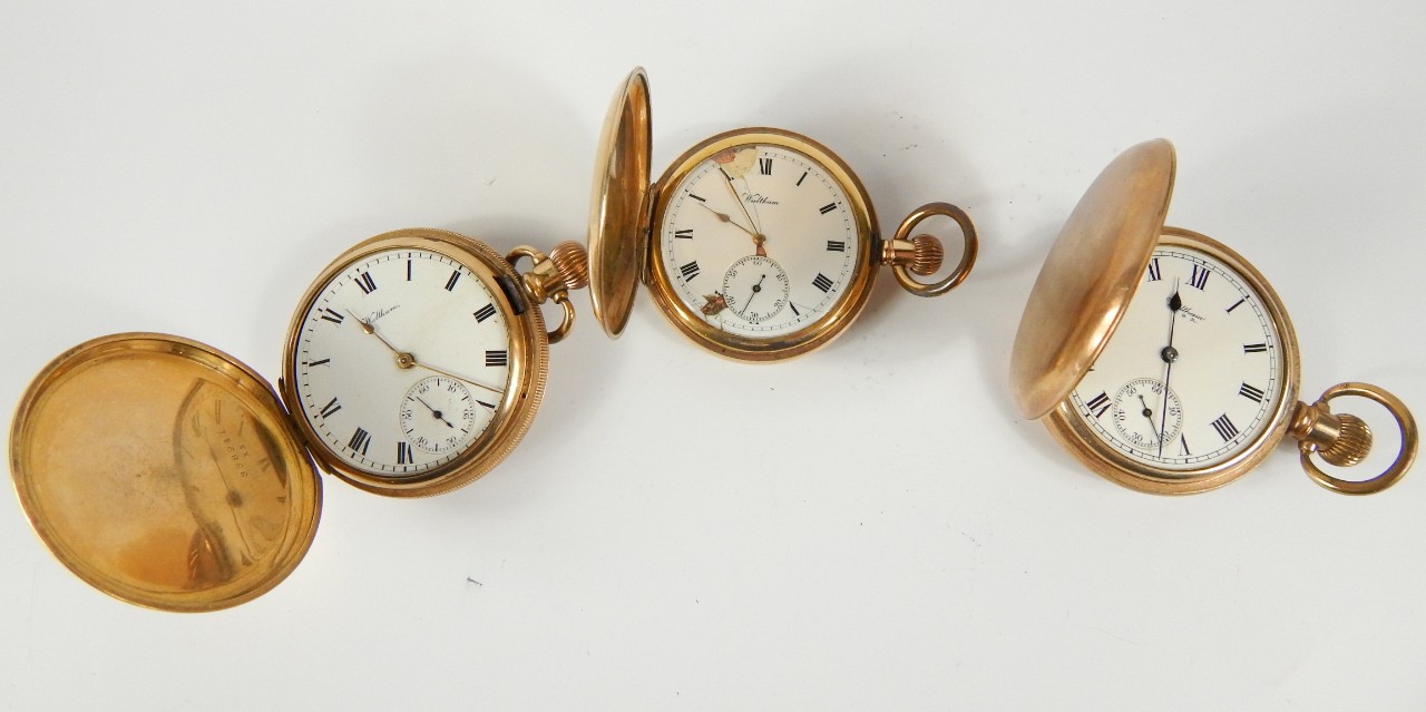 Appraisal: Three Waltham gentleman's gold plated hunting cased pocket watches each