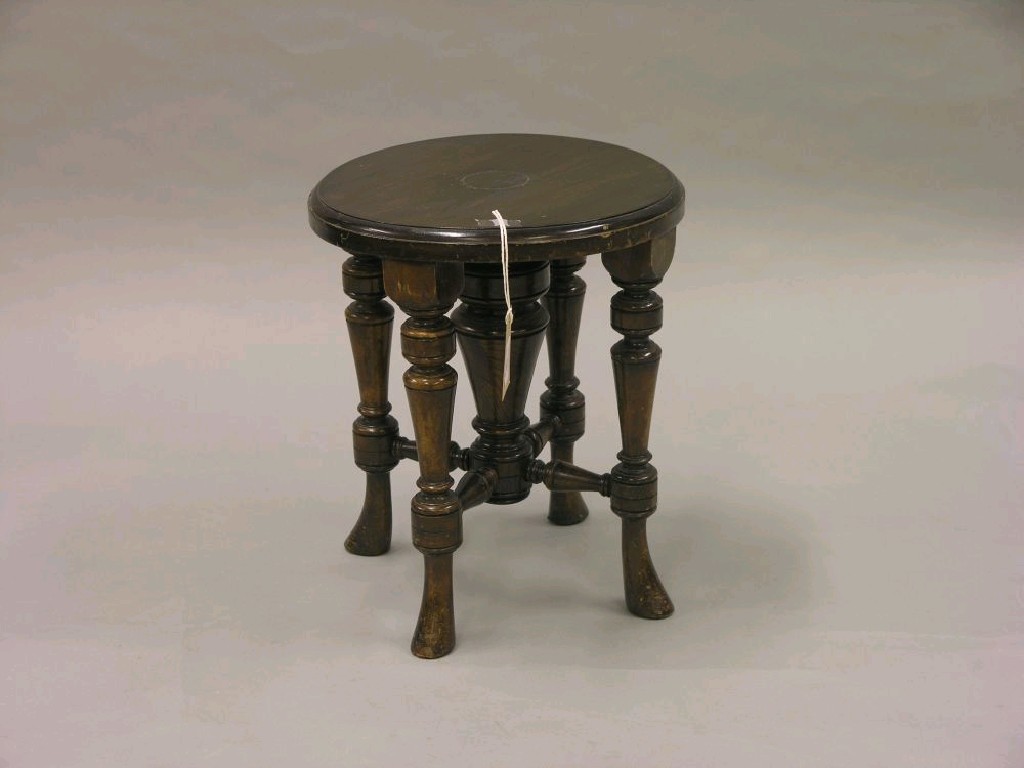 Appraisal: A late Victorian stool circular top on turned underframe formerly