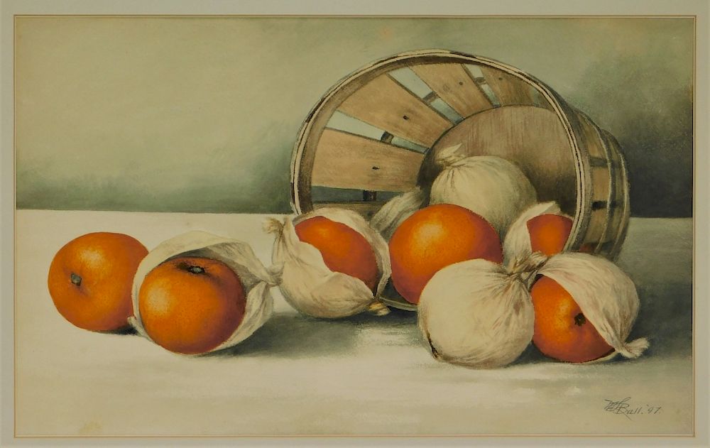 Appraisal: M Ball Contemporary Orange Still Life Painting United States Depicting