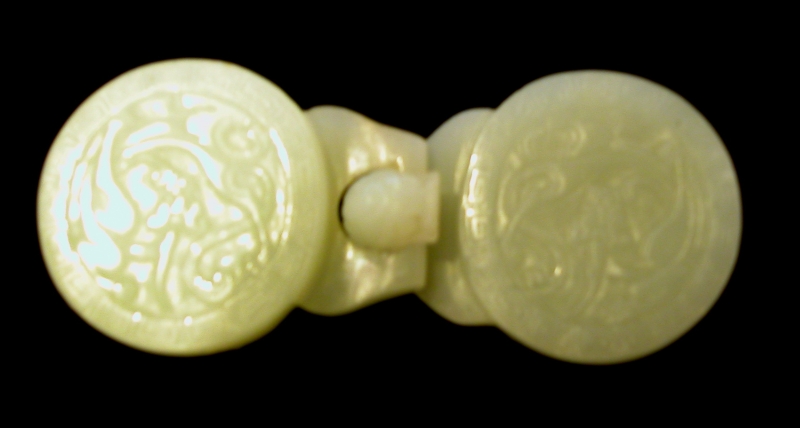 Appraisal: Two-part Jade Buckle China th century surface carved in low