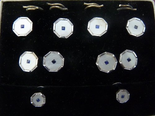 Appraisal: A gentleman's sapphire and mother-of-pearl dress set of octagonal form