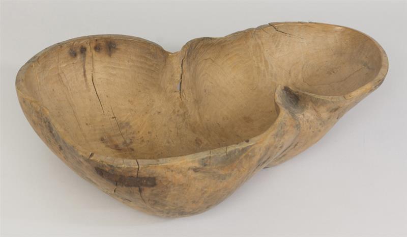 Appraisal: Swedish Burlwood Double-Gourd Bowl Marked and dated on reverse OPS