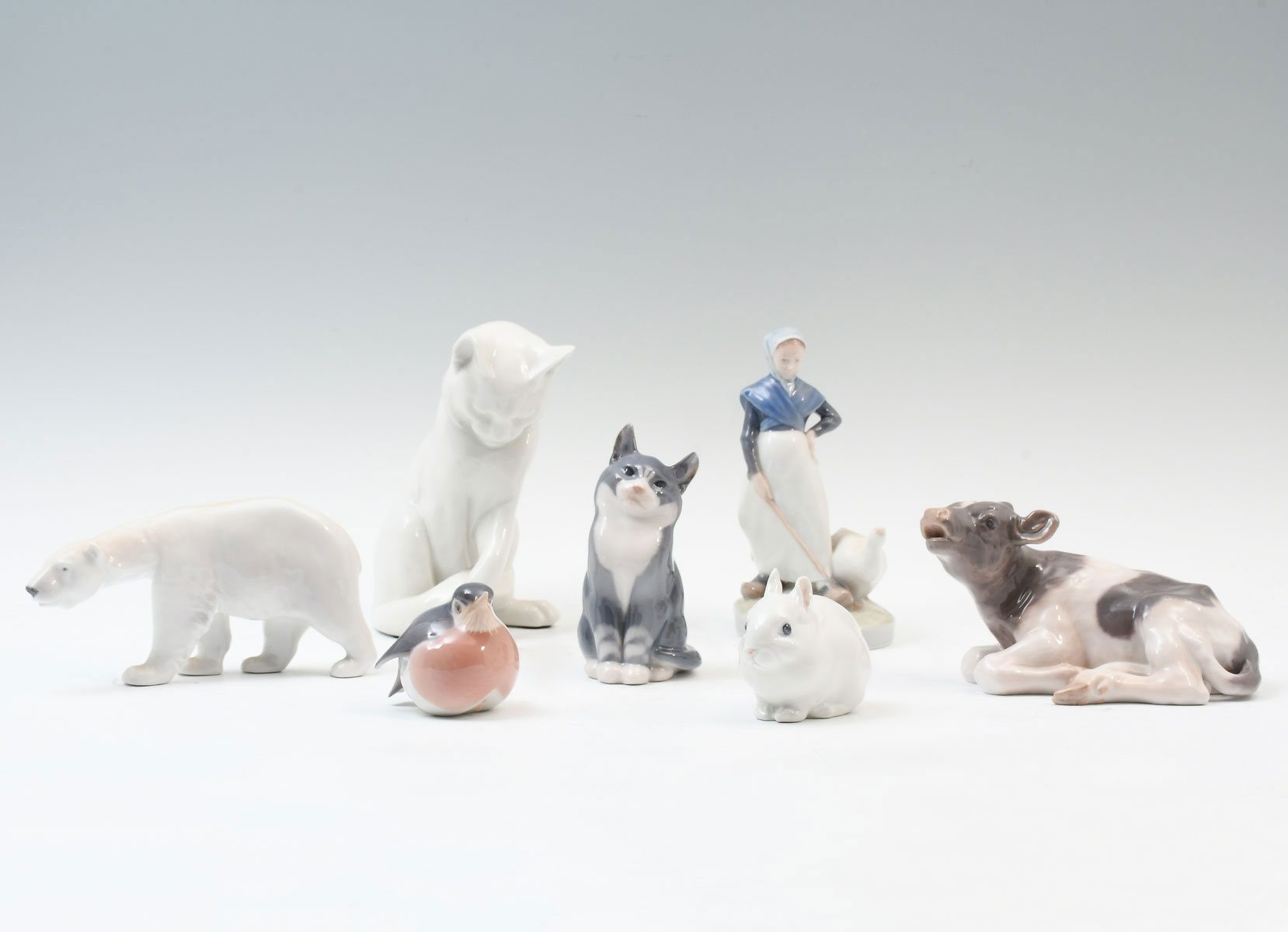 Appraisal: PC ROYAL COPENHAGEN PORCELAIN FIGURINES Comprising - Large cat -