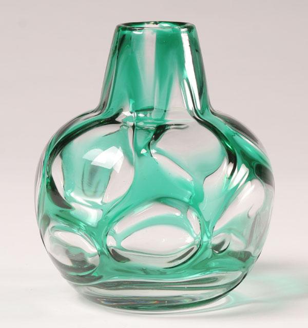 Appraisal: Art glass vase with net-like overlay possibly Leerdam Clear with