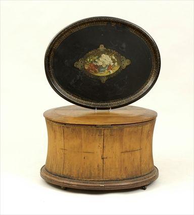 Appraisal: Pinewood Storage Drum Together with a Victorian transfer-decorated t le