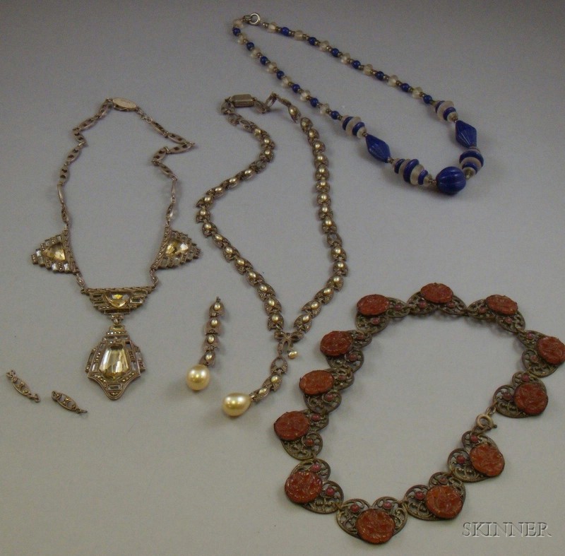 Appraisal: Four Art Deco Costume Necklaces including a German sterling silver