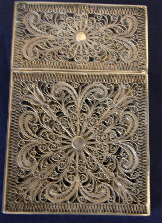 Appraisal: Silver coloured metal filigree card case possibly Maltese th century