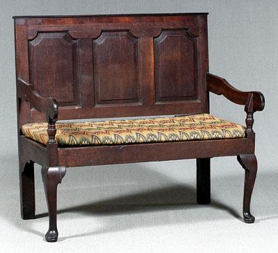 Appraisal: Oak paneled-back settle bench of narrow dimensions with walnut veneered