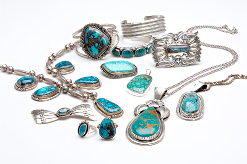 Appraisal: NATIVE AMERICAN Twelve silver jewelry pieces most with turquoise Bisbee